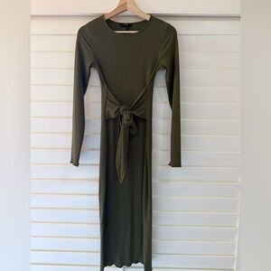 Forever 21 Olive Green Tie-Front Long Sleeve Dress
